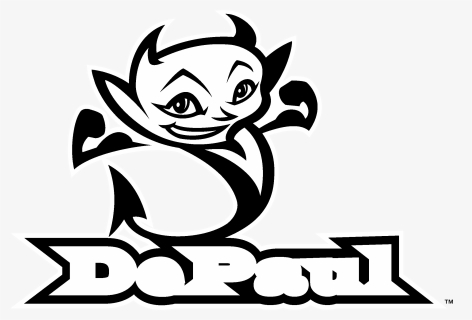 Depaul Blue Demons Logo Black And White - Cartoon, HD Png Download, Free Download