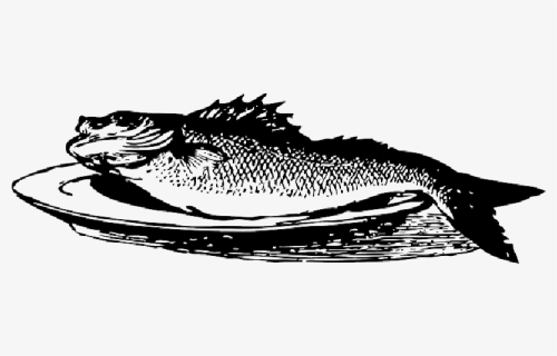 Food, Platter, Plate, Outline, Cartoon, Dish, Fish - Black And White Fish Fry, HD Png Download, Free Download