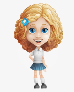 Little Blonde Girl With Curly Hair Cartoon Vector Character - Cartoon Girl With Curly Hair, HD Png Download, Free Download
