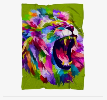 Colourful Roaring Lion Premium Sublimation Adult Blanket - Colorful Lion Roaring, HD Png Download, Free Download