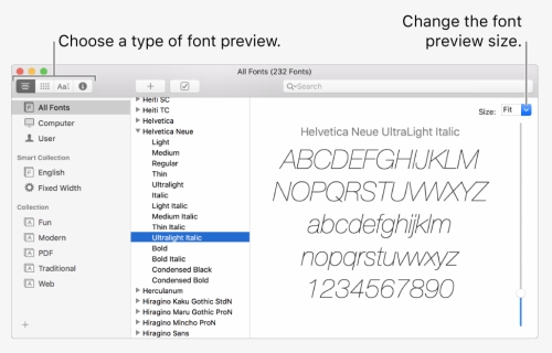 The Font Book Window Showing Buttons In The Top Left - All Fonts On Mac, HD Png Download, Free Download