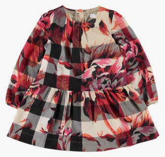 Babies Check Detail Floral Print Dress Beige Multi - Blouse, HD Png Download, Free Download