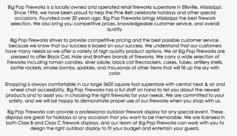 Big Pop Fireworks Is A Locally Owned And Operated Retail - Big Pop Fireworks, HD Png Download, Free Download