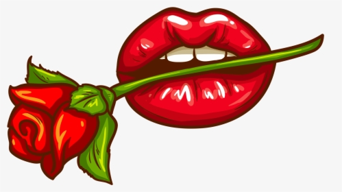 Beautiful Red Lips With Rose Png Image Free Download - Cartoon Lips With Tongue, Transparent Png, Free Download