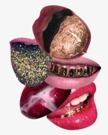 Art Lips Collage Teeth Lipstick Golden Teeth Pink Red - Lips Collage, HD Png Download, Free Download