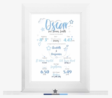 Birth Detail Print Blue Cloud Thumb - Picture Frame, HD Png Download, Free Download