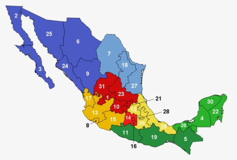 800px-mexico Map Of Regionsfr - Transparent Mexico Flag Png, Png Download, Free Download