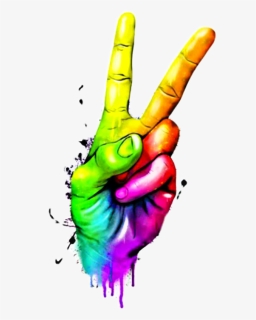 Hand Sign Of Peace , Png Download - Rainbow Peace Sign Fingers, Transparent Png, Free Download