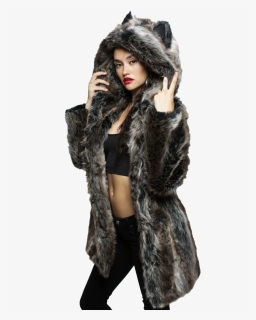 Fur Coat Png Transparent Hd Photo - Hooded Grey Wolf Faux Fur Coat, Png Download, Free Download