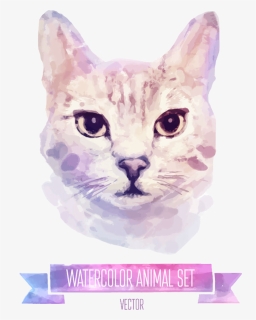 Cat Kitten Watercolor Painting Illustration , Png Download - Cute Cat Watercolor, Transparent Png, Free Download