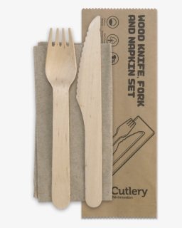 16cm Wood Knife Fork Napkin Set - Wooden Fork Knife Napkin, HD Png Download, Free Download