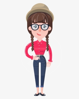 Flat Fashionable Girl With Hat And Pigtails - Pigtail, HD Png Download, Free Download