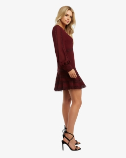 Luella Lace Trim Dress In Colour Burgundy - Photo Shoot, HD Png Download, Free Download