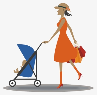 Drawing Infant Computer Icons Woman Pushing Stroller - Babies In Trolley Illustration, HD Png Download, Free Download