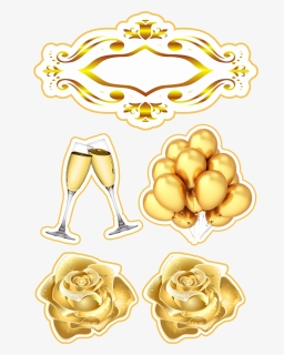 Imagens Douradas Para Topo De Bolo - Topo De Bolo Com Flores Dourado, HD Png Download, Free Download