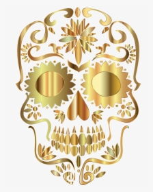 Golden Sugar Skull Silhouette No Background Clip Arts - Gold Sugar Skull Clipart, HD Png Download, Free Download