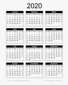 2020 Calendar Png Pic - Free Printable 2020 Calendar, Transparent Png, Free Download