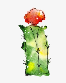 Green Flower Cactus Watercolor Hand Painted Transparent - Watercolor Paint, HD Png Download, Free Download
