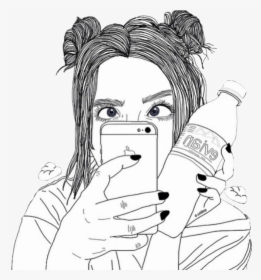 #chicas Tumblr - Girl With Phone Drawing, HD Png Download, Free Download