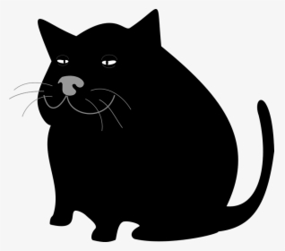 Cat, Black, Large, Fat, Pet, Animal, Whiskers - Fat Black Cat Cartoon, HD Png Download, Free Download