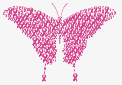 Pink,butterfly,symmetry - Breast Cancer Awareness Ribbon Butterfly, HD Png Download, Free Download