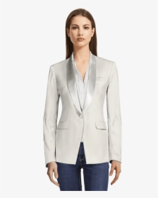 White Tuxedo Blazer With Shawl Lapels-view Front - Lapel, HD Png Download, Free Download