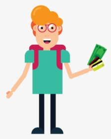 Student Holding Dollar Bills And Credit Cards - Cartoon Student With Money, HD Png Download, Free Download