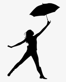 Silhouette, Woman, Umbrella, Floating, Jumping, Freedom - Silhouettes Of Girl Holding Umbrella, HD Png Download, Free Download