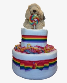 Floppy Puppy And Lollipop Rainbow Two Tier Nappy Cake - Birthday Cake Rainbow Cake Decorating With Lollipop, HD Png Download, Free Download