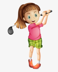 Фотки Sports Day, Kids Sports, Little Sport, Cartoon - Girl Golf Player Clipart, HD Png Download, Free Download