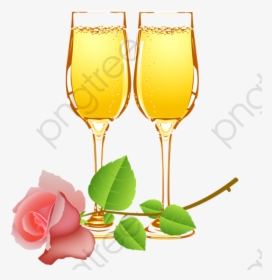 Cartoon Rose Champagne Glasses, Cartoon Clipart, Rose - Champagne Glasses And Roses Png, Transparent Png, Free Download