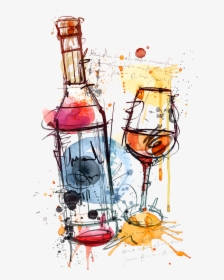 Red Wine Bottle Rosé Clip Art - Wine Bottle And Glass Art, HD Png Download, Free Download