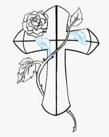 Easy Crosses With Roses Drawings, HD Png Download, Free Download