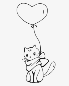And Balloon Line Drawing - Line Drawing Cat, HD Png Download, Free Download