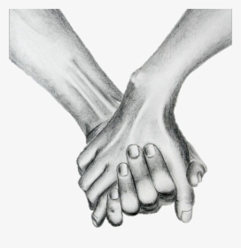 Transparent Holding Hands Clipart Black And White - Human And Skeleton Holding Hands Drawing, HD Png Download, Free Download