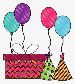 Transparent Birthday Balloons Clipart - Birthday Party Present Vector Drawing, HD Png Download, Free Download
