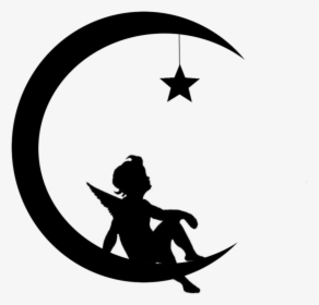 Tinkerbell Silhouette Png -girl Moon Silhouette Clipart - Angel In Moon Silhouette, Transparent Png, Free Download