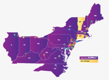 Map Of Participating Toll Facilities - States Does Ez Pass Work, HD Png Download, Free Download