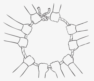 Back Lots Of Hands Holding Onto A Loop Of Rope With - Line Art, HD Png Download, Free Download