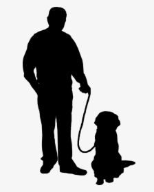 Silhouette, Man, Pet, Senior, Standing, Object, Puppy - Silhouette Of Man Walking Dog, HD Png Download, Free Download