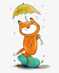 Fox, Fox In The Rain, Cute Fox, Umbrella, Cute, Animal - Good Morning In Rainy Day, HD Png Download, Free Download