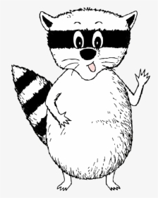 Raccoon, Smiling, Standing, Animal, Waving, Explaining - Cartoon Racoon Black And White, HD Png Download, Free Download