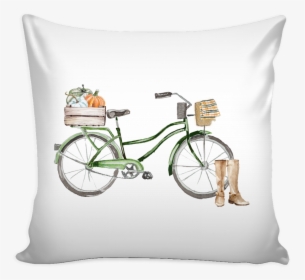 Green Fall Watercolor Bicycle With Pumpkins Pillow - Best Thought For Wife, HD Png Download, Free Download