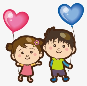 Boy And Girl With Heart Balloons - Menino E Menina Png, Transparent Png, Free Download