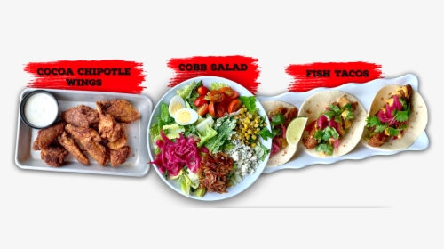 Cocoa Chipotle Wings, Cobb Salad, Fish Tacos - Korean Taco, HD Png Download, Free Download