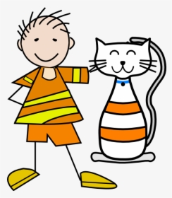 Transparent Calico Cat Png - Cartoon Cat And Boy, Png Download, Free Download