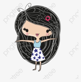 Black Hair Girl Cartoon, Black, Hair, Beautiful Girl - Menina Desenho Cabelo Preto, HD Png Download, Free Download