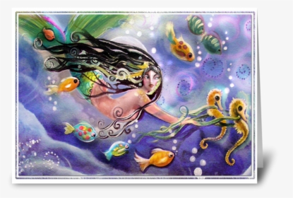 Drifting Mermaid, Hello Greeting Card - Painting, HD Png Download, Free Download