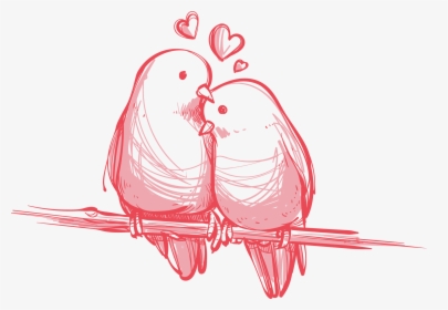 Bird Valentine"s Day Wedding Gift Wallpaper - Simple Love Birds Drawing, HD Png Download, Free Download