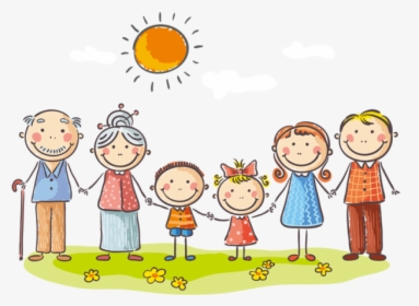 Happy Family Clipart Cartoon - Family With Grandparents Drawing, HD Png Download, Free Download